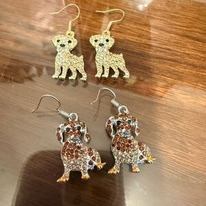 Rhinestone dog fishhook earrings